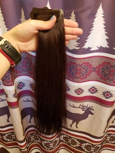 Customer photo review of Full Shine Tape in Hair Extensions 100% Virgin Human Hair Darkest Brown (#2)