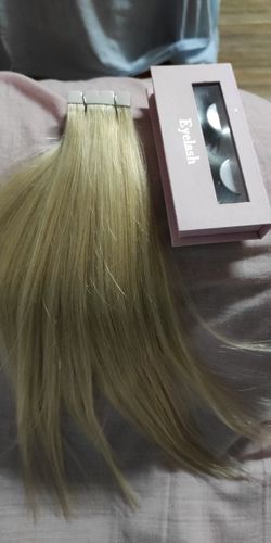 Customer photo review of Full Shine Tape in Hair Extensions 100% Virgin Human Hair Blonde (#613)