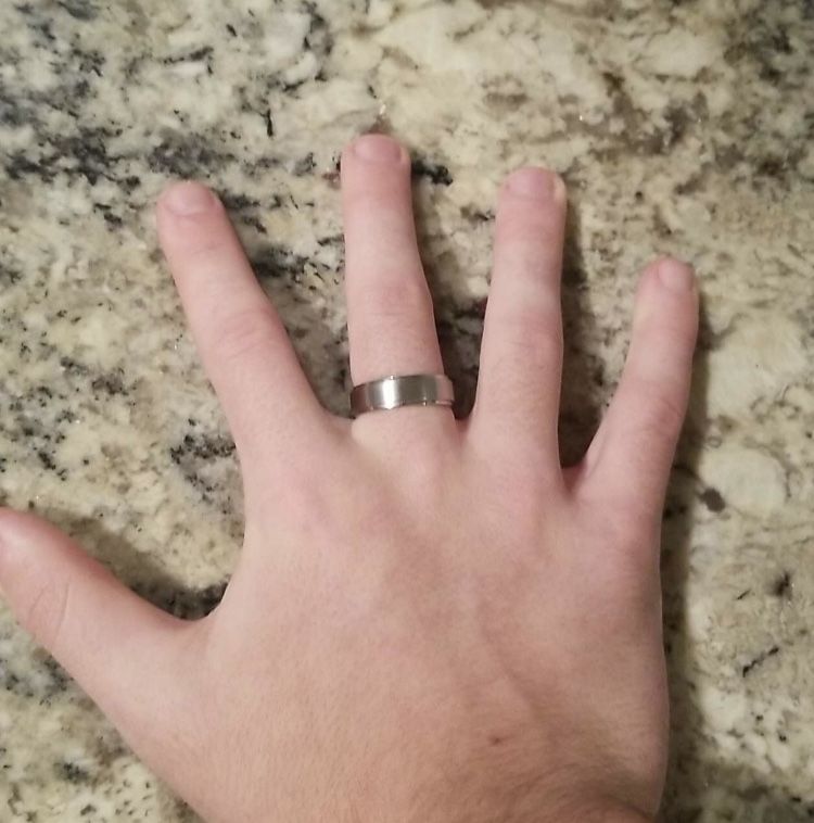 Customer photo review of 7mm Stainless Steel Wedding Band Ring - Engravable