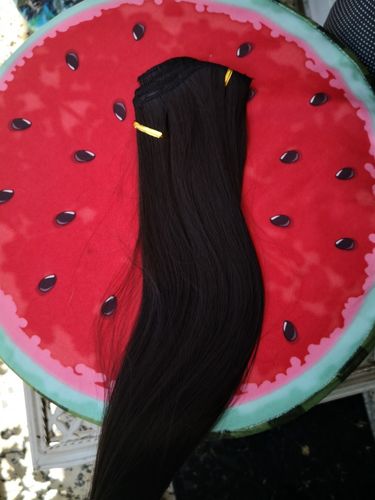 Customer photo review of Full Shine Clip in Extensions 100% Remy Human Hair 7 Pieces Darkest Brown (#2)
