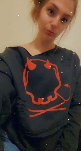 Customer photo review of #Devil Symbol Wide Neck Crop Hoodie - 021