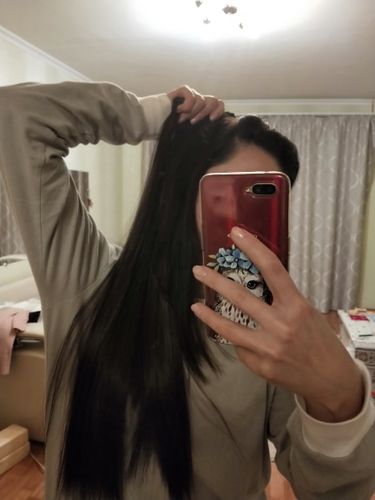 Customer photo review of Full Shine Clip in Extensions 100% Remy Human Hair 7 Pieces Off Black (#1B)