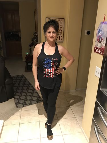 Customer photo review of USA Flag Color Womens Apparel