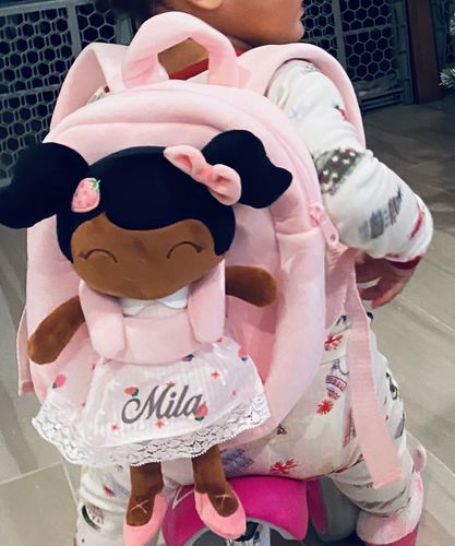 Customer photo review of Personalized Leyadoll Doll Backpack (Strawberry) - 2 Skin Tones