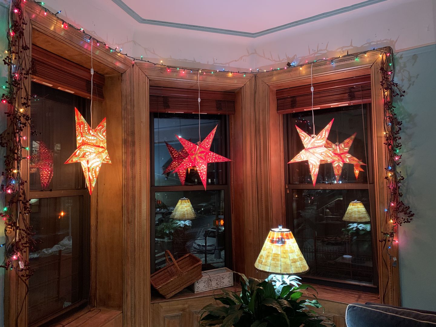 Customer photo review of 24" Red / Green Bloom Glitter Paper Star Lantern, Hanging Wedding & Party Decoration