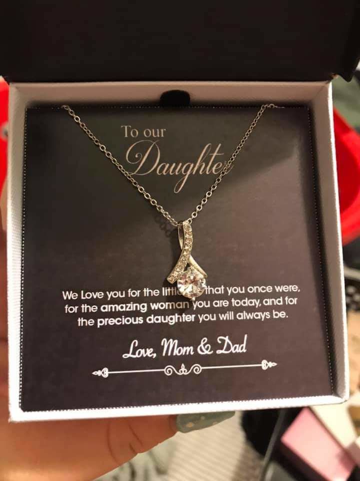 Customer photo review of "To Our Daughter, Love mum & Dad" White gold necklace
