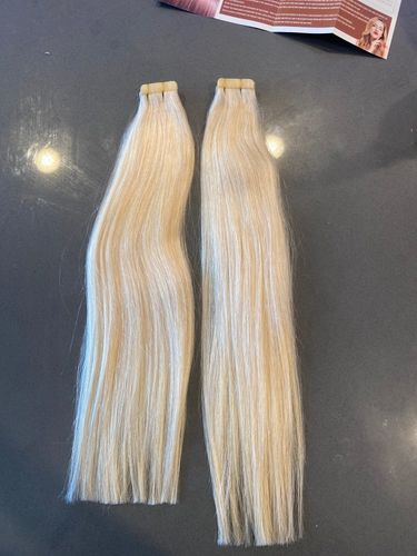 Customer photo review of Full Shine Tape in Hair Extensions 100% Remy Human Hair 40 Pieces 100 Grams White Blonde (#1000)