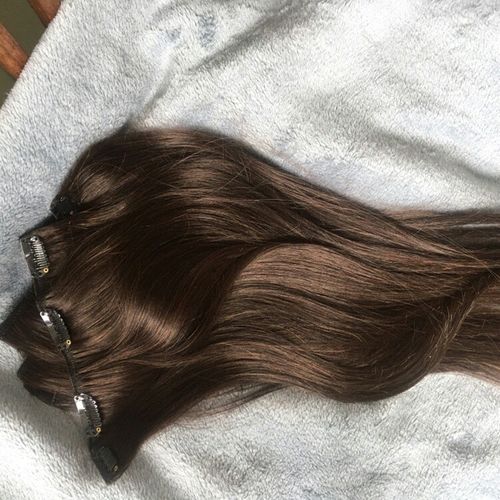 Customer photo review of Full Shine Clip in Extensions 100% Remy Human Hair 7 Pieces Dark Brown (#4)
