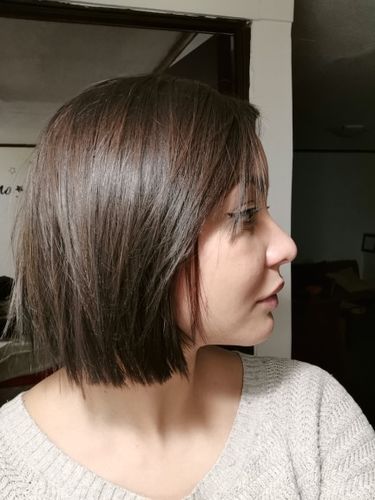 Customer photo review of Full Shine Clip in Extensions 100% Remy Human Hair 7 Pieces Darkest Brown (#2)
