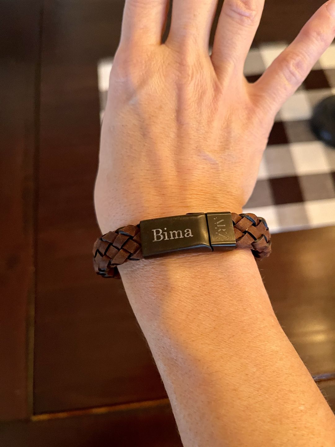 Customer photo review of Dark Brown Italian Leather Steel Clasp Engravable Bracelet