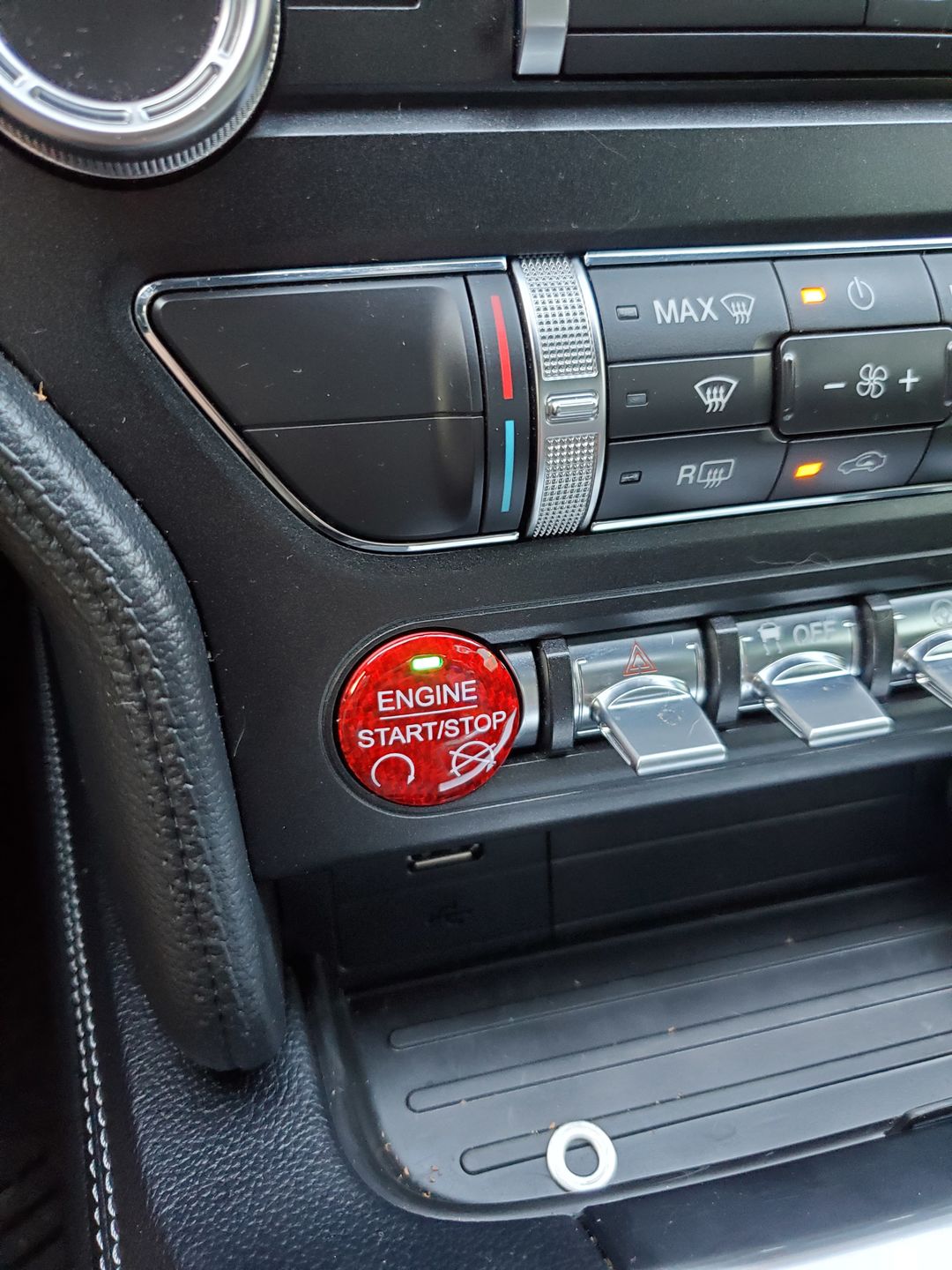 Customer photo review of Black/Red Engine Start Stop Button Carbon Fiber Cover for 2015-2020 S550 Ford Mustang