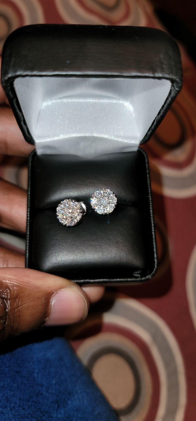 Customer photo review of 1.40 Carat Certified VVS1 Moissanite Cluster Earrings