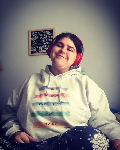 Customer photo review of Don't Believe Everything You Think -- Hoodie