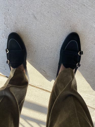 Customer photo review of Belgian Loafer - Black Suede Double Monk Strap