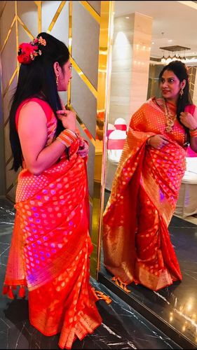 Customer photo review of Fire orange zari woven banarasi saree
