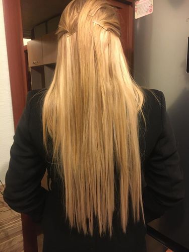 Customer photo review of 50g Virgin Hair Pu Weft Natural 100% Real Sew In Pu Weft Human Hair Bundles(#60)