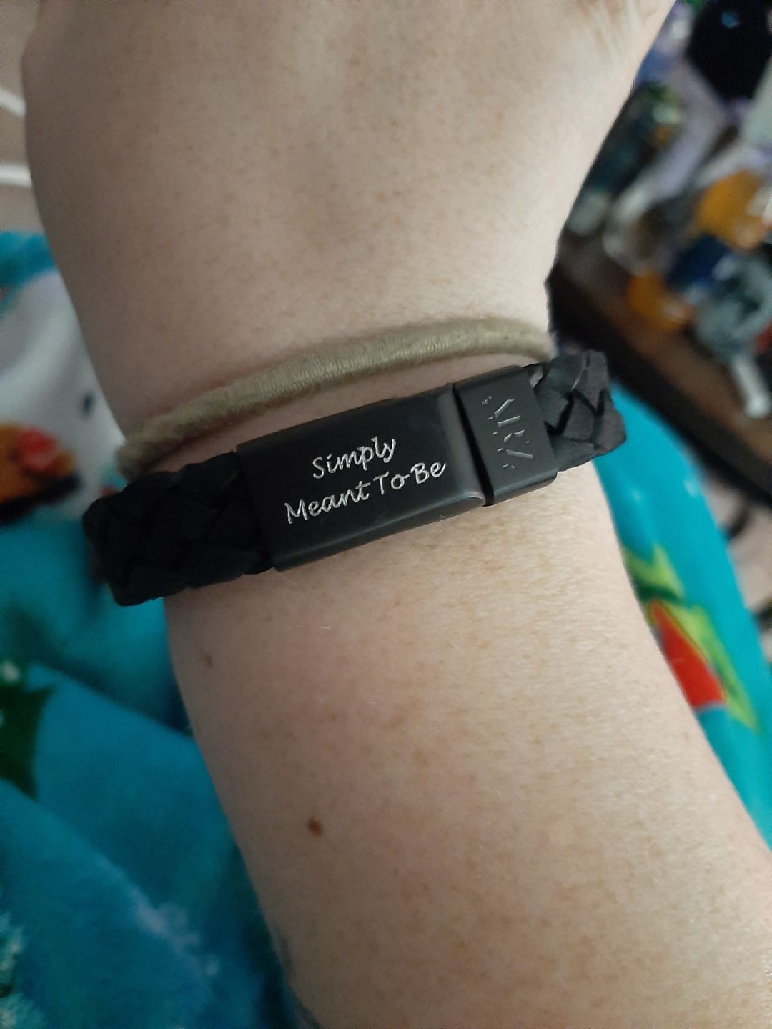 Customer photo review of Black on Black Braided Italian Leather Engravable Bracelet