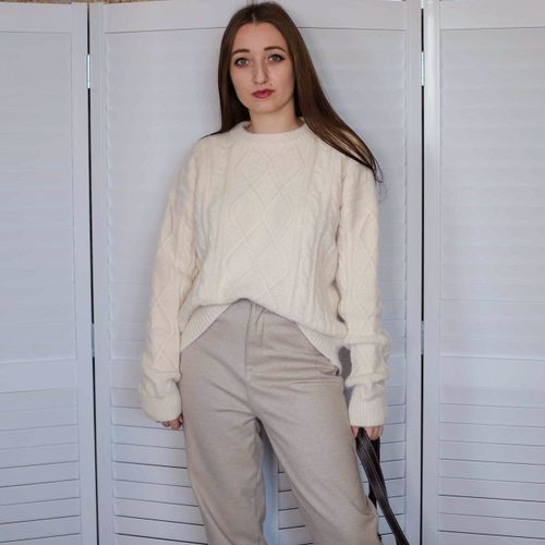 Customer photo review of Cozy beige Blouse high neck Button Downfall fashion knit tops