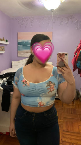 Customer photo review of Lori Baby Blue Cherub Crop Top