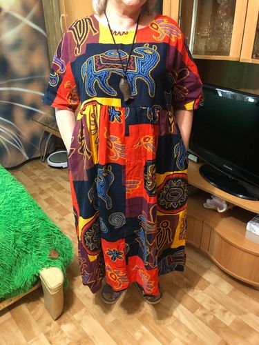 Customer photo review of Women floral linen Robes Pakistani Wardrobes o neck Cinched Art Summer Dresses