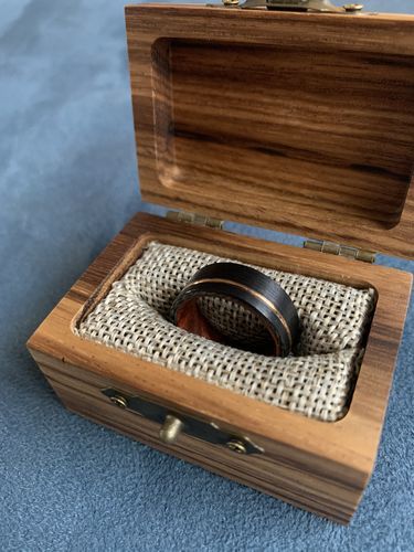 Customer photo review of Rosewood Burl and Black Tungsten with Rose Gold