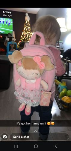 Customer photo review of Personalized Leyadoll Doll Backpack (Strawberry) - 2 Skin Tones