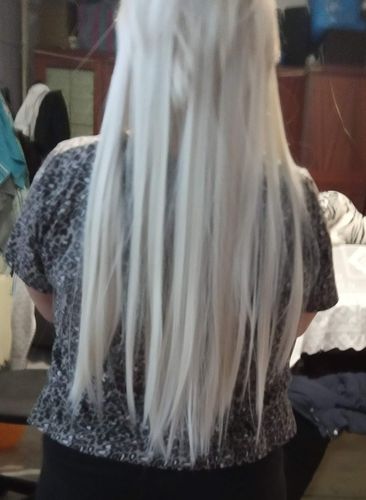 Customer photo review of Full Shine Clip in Extensions 100% Remy Human Hair 7 Pieces Platinum Blonde (#60)