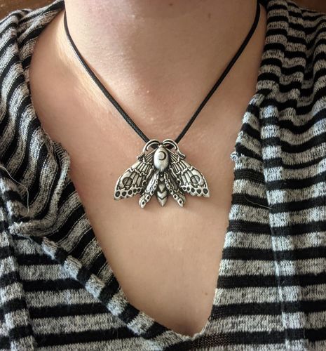Customer photo review of Moon Moth Totem Necklace