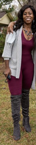 Customer photo review of Talk of the Party Jumpsuit (Burgundy)
