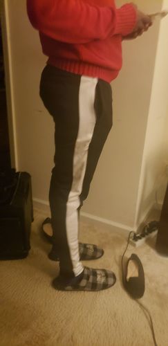 Customer photo review of Outside Solid One Stripe Track Pants (Black - White)