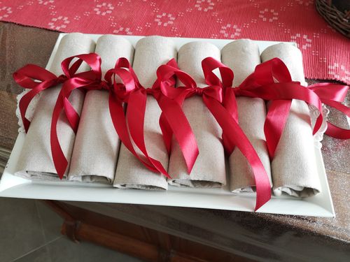 Customer photo review of Tovaglia Su Misura Itaca Naturale in Fiandra Misto Lino Damascata