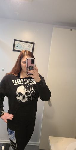 Customer photo review of #Destroy Wide Neck Hoodie - 028