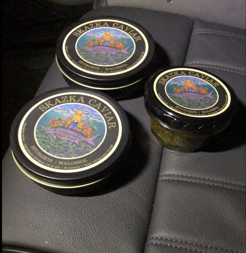 Customer photo review of Caviar Sampler (2oz Kaluga + 2oz Siberian + 4oz Salmon Caviar)