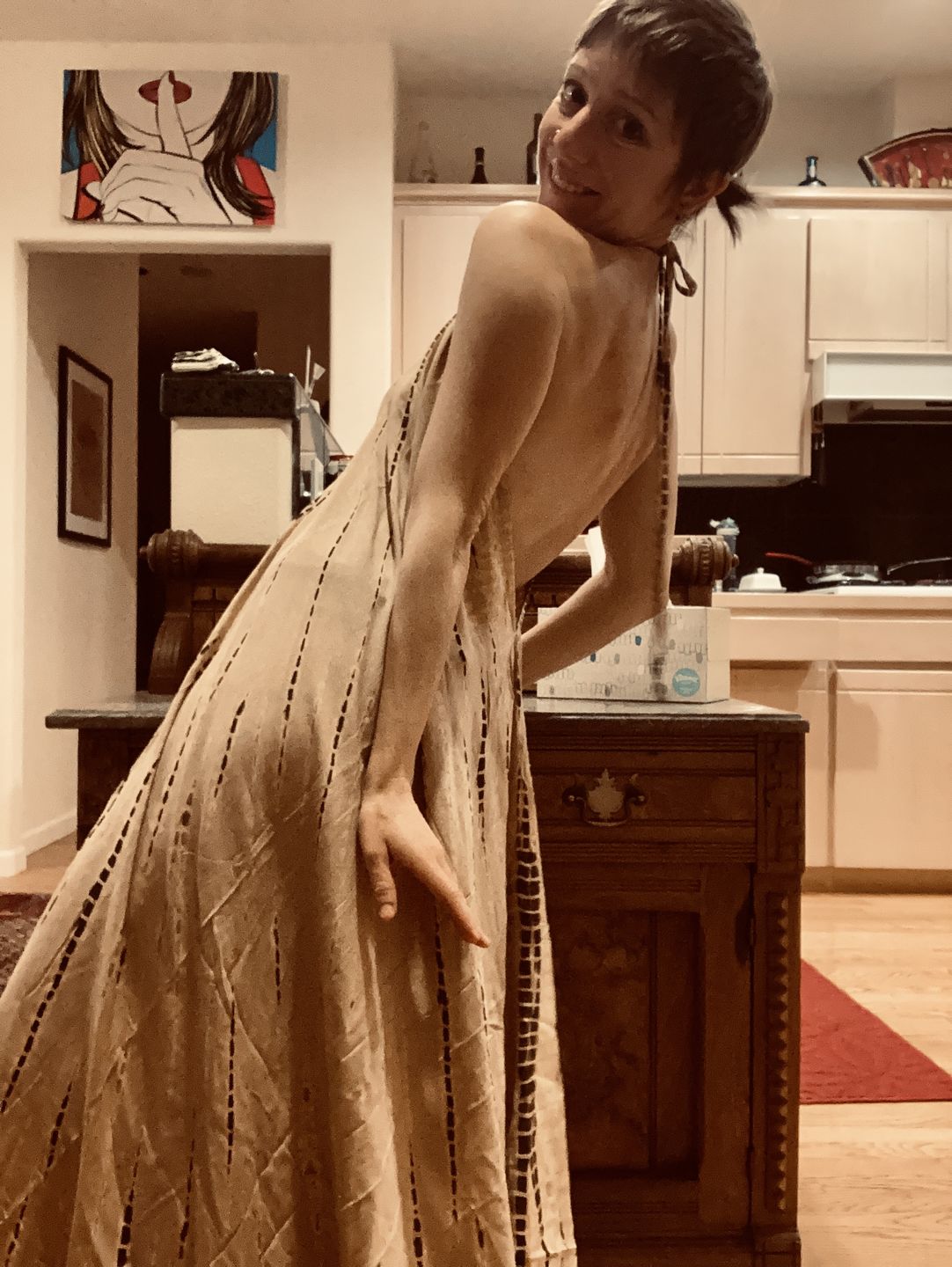 Customer photo review of Flamingo Tie Dye Dress Beige