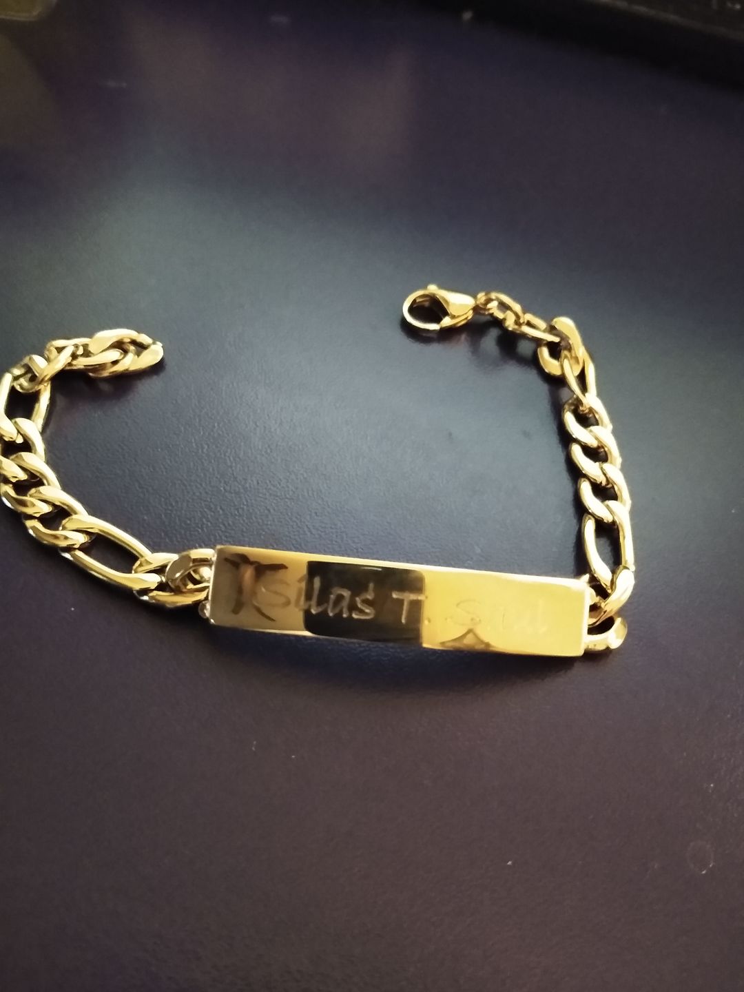 Customer photo review of 7mm Stainless Steel Figaro Link Engravable ID Bracelet