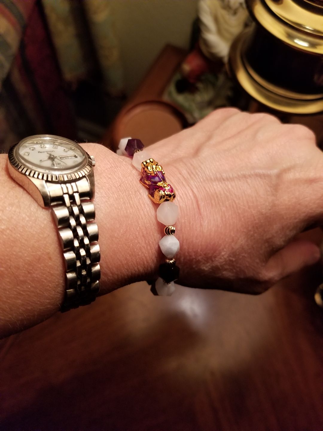 Customer photo review of Wealth Pixiu Charm in Natural Amethyst Bracelet