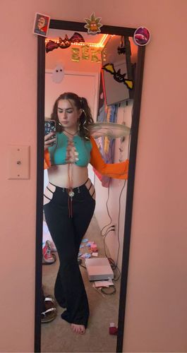 Customer photo review of Long sleeve flared lace up top