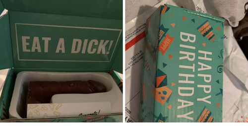 Customer photo review of Eat a Chocolate Dick - The Happy Birthday Box