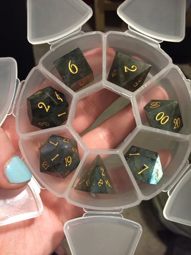 Customer photo review of URWizards Dnd Labradorite Gemstone Engraved Dice Set
