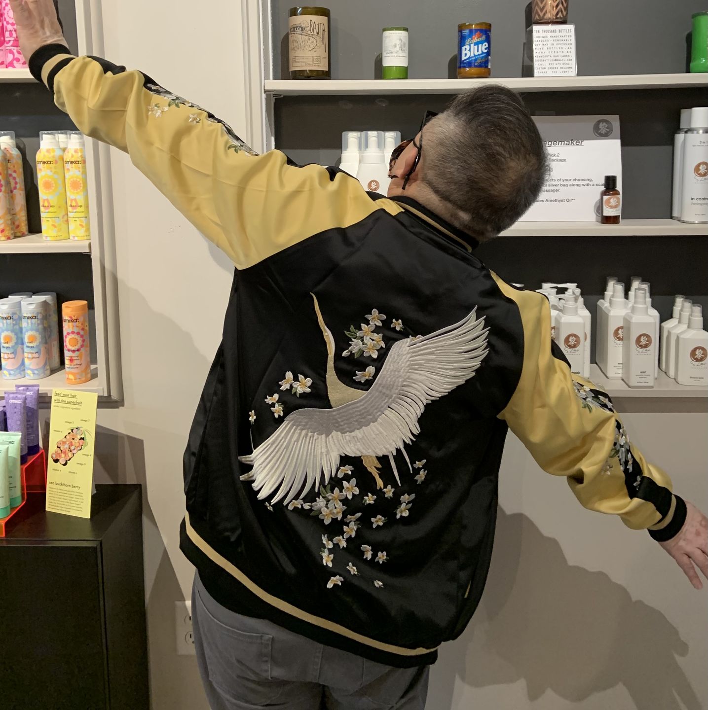 Customer photo review of Flowers & Crane Sukajan Souvenir Jacket [Reversible]