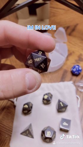 Customer photo review of URWizards Dnd Blue Sandstone Engraved Dice Set YEET & F*CK