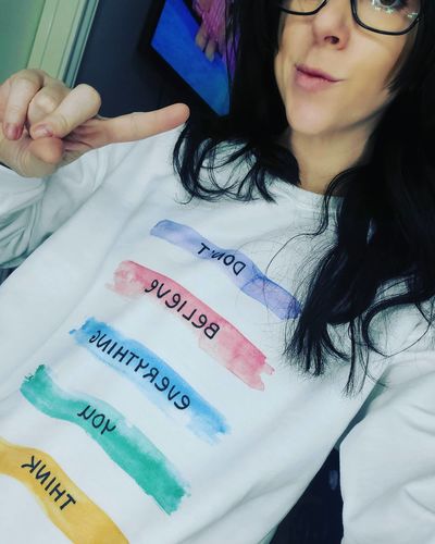 Customer photo review of Don't Believe Everything You Think -- Sweatshirt