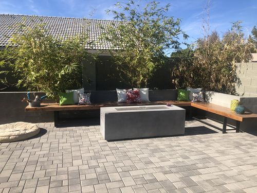 Customer photo review of 70" Linear Outdoor Propane Gas Fire Pit Table in Gray