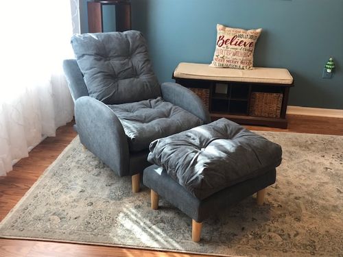 Customer photo review of Esright Sofa Chair with Ottoman Fabric Lounge Recliner Adjustable Backrest Grey Blue