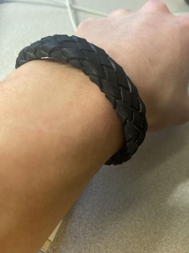 Customer photo review of Black on Black Braided Italian Leather Engravable Bracelet