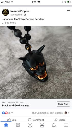 Customer photo review of Black Hannya Mask Pendant Necklace (40% OFF)