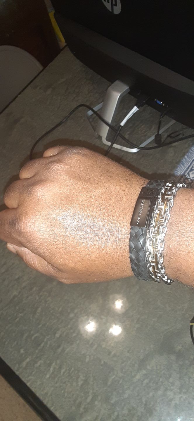 Customer photo review of Black on Black Braided Italian Leather Engravable Bracelet