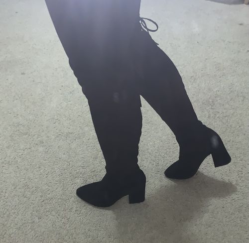 Customer photo review of Petite Elastic Knee High Boots For Wide Calf AP110