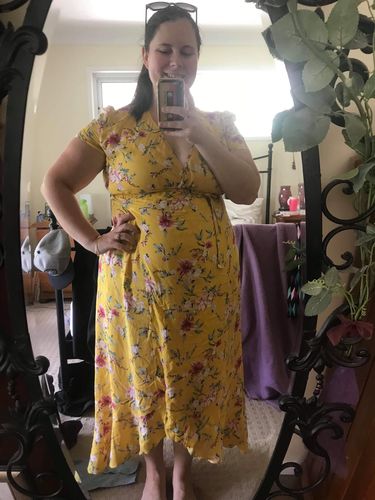 Customer photo review of Harlow Nursing-Friendly Wrap Dress in Marigold