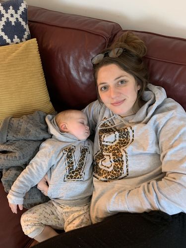 Customer photo review of Personalised Adult & Kid Leopard Initial Hoodie (MRK X)